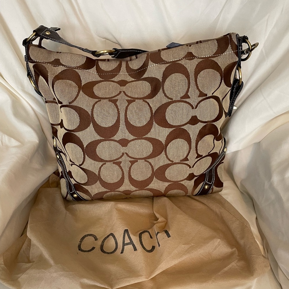 Coach canvas logo tote bag.